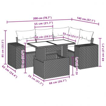 5-tlg. Garten-Sofagarnitur mit Kissen Schwarz Poly Rattan