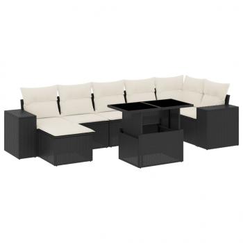 8-tlg. Garten-Sofagarnitur mit Kissen Schwarz Poly Rattan