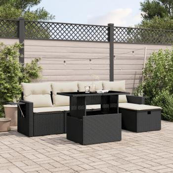 ARDEBO.de - 6-tlg. Garten-Sofagarnitur mit Kissen Schwarz Poly Rattan