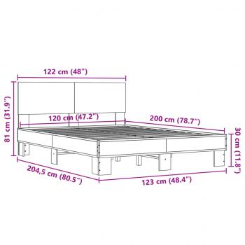 Bettgestell Grau Sonoma 120x200 cm Holzwerkstoff und Metall