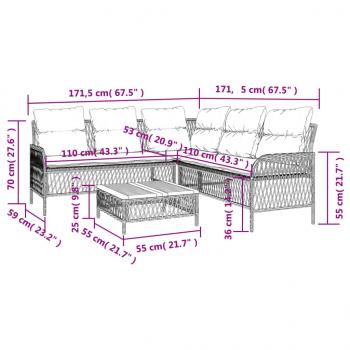 2-tlg. Garten-Sofagarnitur mit Auflagen Poly Rattan Grau