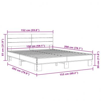 Bettgestell Braun Eichen-Optik 150x200 cm Holzwerkstoff Metall