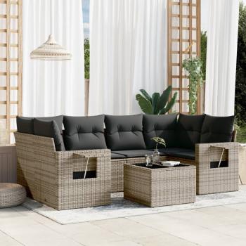 ARDEBO.de - 7-tlg. Garten-Sofagarnitur mit Kissen Grau Poly Rattan