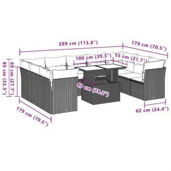 10-tlg. Garten-Sofagarnitur mit Kissen Schwarz Poly Rattan