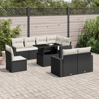 ARDEBO.de - 9-tlg. Garten-Sofagarnitur mit Kissen Schwarz Poly Rattan