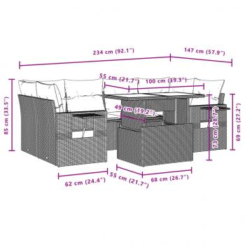 7-tlg. Garten-Sofagarnitur mit Kissen Schwarz Poly Rattan