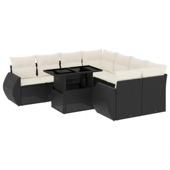 9-tlg. Garten-Sofagarnitur mit Kissen Schwarz Poly Rattan