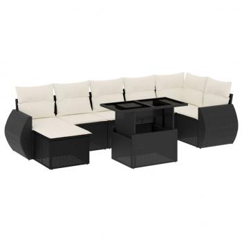 8-tlg. Garten-Sofagarnitur mit Kissen Schwarz Poly Rattan