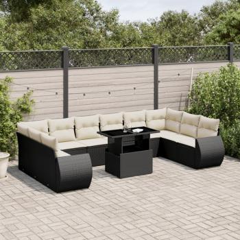 ARDEBO.de - 11-tlg. Garten-Sofagarnitur mit Kissen Schwarz Poly Rattan