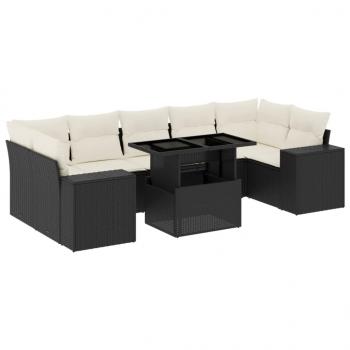 8-tlg. Garten-Sofagarnitur mit Kissen Schwarz Poly Rattan