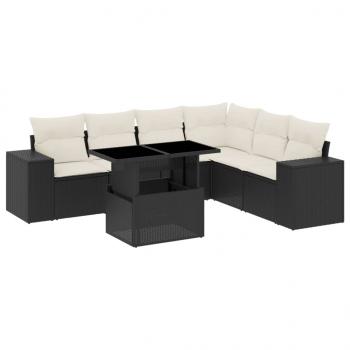 7-tlg. Garten-Sofagarnitur mit Kissen Schwarz Poly Rattan