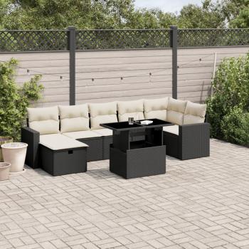 ARDEBO.de - 8-tlg. Garten-Sofagarnitur mit Kissen Schwarz Poly Rattan