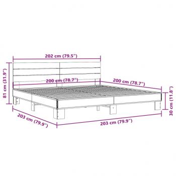 Bettgestell Räuchereiche 200x200 cm Holzwerkstoff und Metall