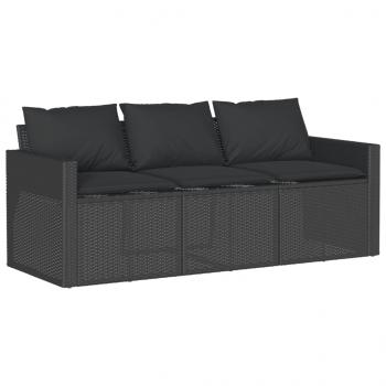 2-tlg. Garten-Essgruppe mit Kissen Schwarz Poly Rattan