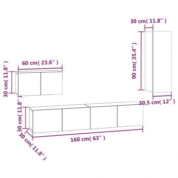 4-tlg. TV-Schrank-Set Braun Eichen-Optik Holzwerkstoff