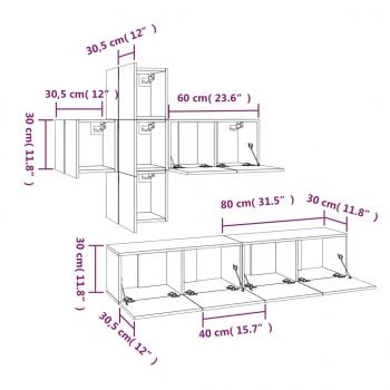 7-tlg. TV-Schrank-Set Braun Eichen-Optik Holzwerkstoff