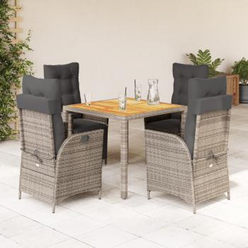 ARDEBO.de - 5-tlg. Garten-Essgruppe mit Kissen Grau Poly Rattan