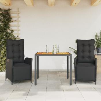 ARDEBO.de - 3-tlg. Garten-Essgruppe mit Kissen Schwarz Poly Rattan