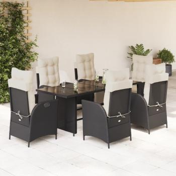 ARDEBO.de - 7-tlg. Garten-Essgruppe mit Kissen Schwarz Poly Rattan