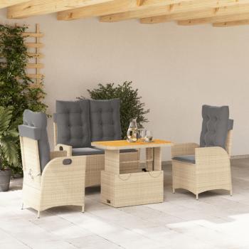 ARDEBO.de - 4-tlg. Garten-Essgruppe mit Kissen Beige Poly Rattan