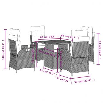 5-tlg. Garten-Essgruppe mit Kissen Grau Poly Rattan