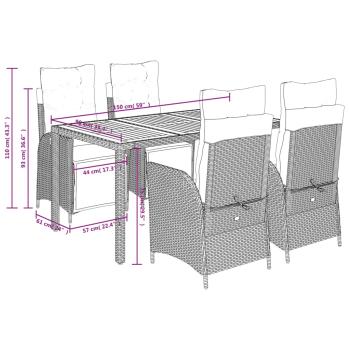 5-tlg. Garten-Essgruppe mit Kissen Grau Poly Rattan