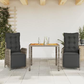 ARDEBO.de - 3-tlg. Garten-Essgruppe mit Kissen Grau Poly Rattan