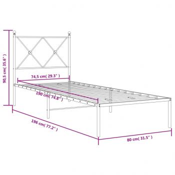 Bettgestell mit Kopfteil Metall Weiß 75x190 cm