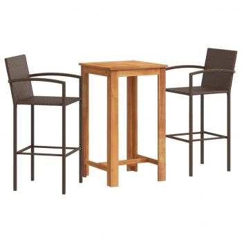 3-tlg. Gartenbar-Set Braun Massivholz Akazie und Poly Rattan