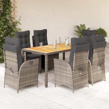 ARDEBO.de - 7-tlg. Garten-Essgruppe mit Kissen Grau Poly Rattan