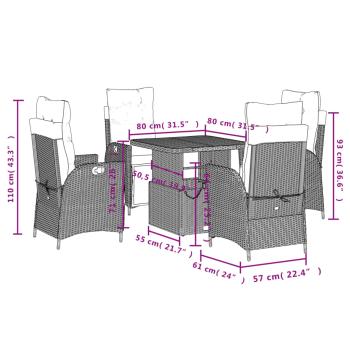 5-tlg. Garten-Essgruppe mit Kissen Grau Poly Rattan