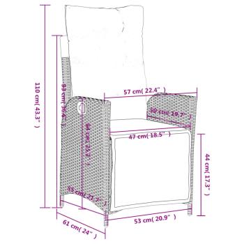 5-tlg. Garten-Essgruppe mit Kissen Grau Poly Rattan