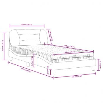 Bett mit Matratze Weiß und Schwarz 100x200 cm Kunstleder