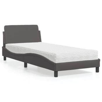 ARDEBO.de - Bett mit Matratze Grau 80x200 cm Kunstleder