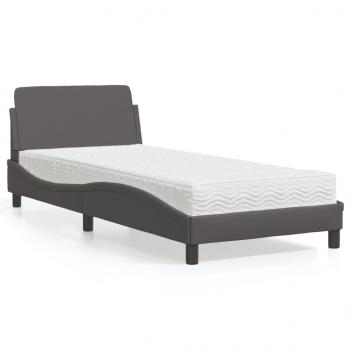 ARDEBO.de - Bett mit Matratze Grau 90x200 cm Kunstleder