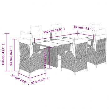 7-tlg. Garten-Essgruppe mit Kissen Beigemischung Poly Rattan