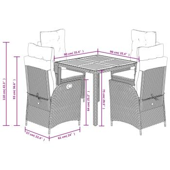 5-tlg. Garten-Essgruppe mit Kissen Grau Poly Rattan