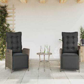 ARDEBO.de - Gartensessel mit Fußteil 2 Stk. Verstellbar Grau Poly Rattan