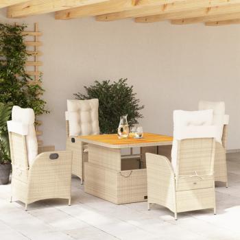 ARDEBO.de - 5-tlg. Garten-Essgruppe mit Kissen Beige Poly Rattan