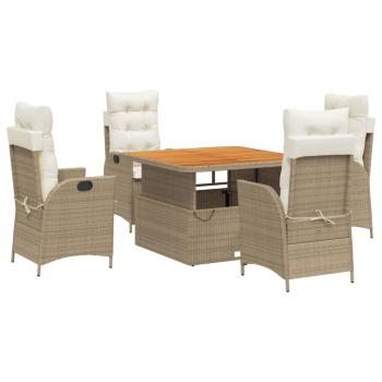 5-tlg. Garten-Essgruppe mit Kissen Beige Poly Rattan