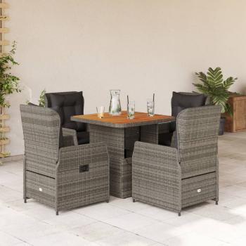 ARDEBO.de - 5-tlg. Garten-Essgruppe mit Kissen Grau Poly Rattan