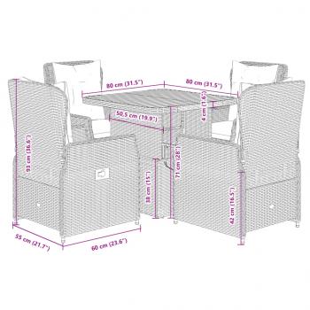 5-tlg. Garten-Essgruppe mit Kissen Grau Poly Rattan