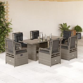 ARDEBO.de - 7-tlg. Garten-Essgruppe mit Kissen Hellgrau Poly Rattan