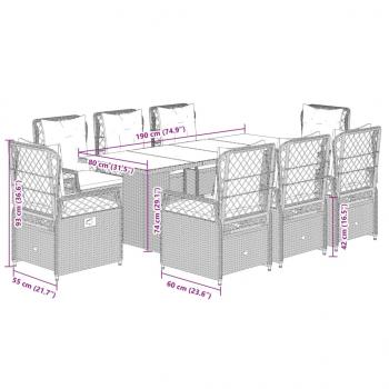 9-tlg. Garten-Essgruppe mit Kissen Schwarz Poly Rattan