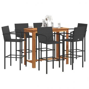 ARDEBO.de - 7-tlg. Gartenbar-Set Schwarz Massivholz Akazie und Poly Rattan