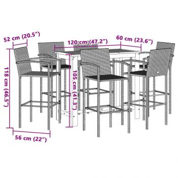 7-tlg. Gartenbar-Set Schwarz Massivholz Akazie und Poly Rattan