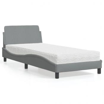 ARDEBO.de - Bett mit Matratze Hellgrau 80x200 cm Stoff