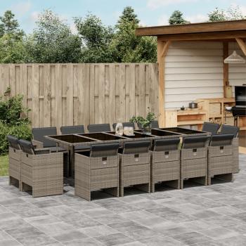 ARDEBO.de - 15-tlg. Garten-Essgruppe mit Kissen Grau Poly Rattan