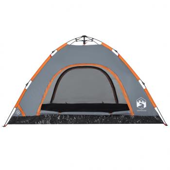 Campingzelt 4 Personen Grau und Orange Quick Release