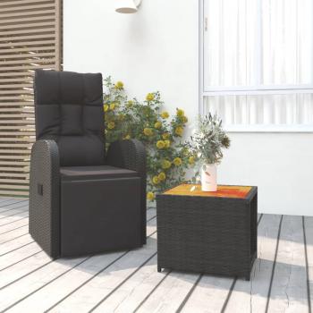 ARDEBO.de - 2-tlg. Garten-Lounge-Set Schwarz Poly Rattan Massivholz Akazie